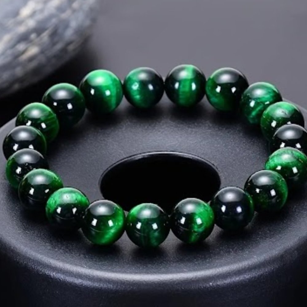 1pc Natural Green Tiger Eye Stone Bracelet 8mm Round Stretches to Fit Most